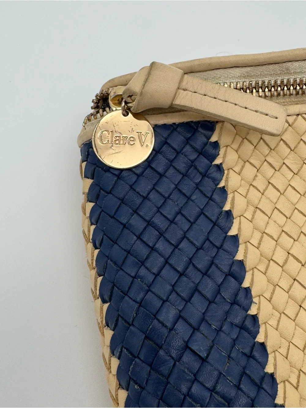 Clare V. Tan and Navy Woven Leather Belt Bag
